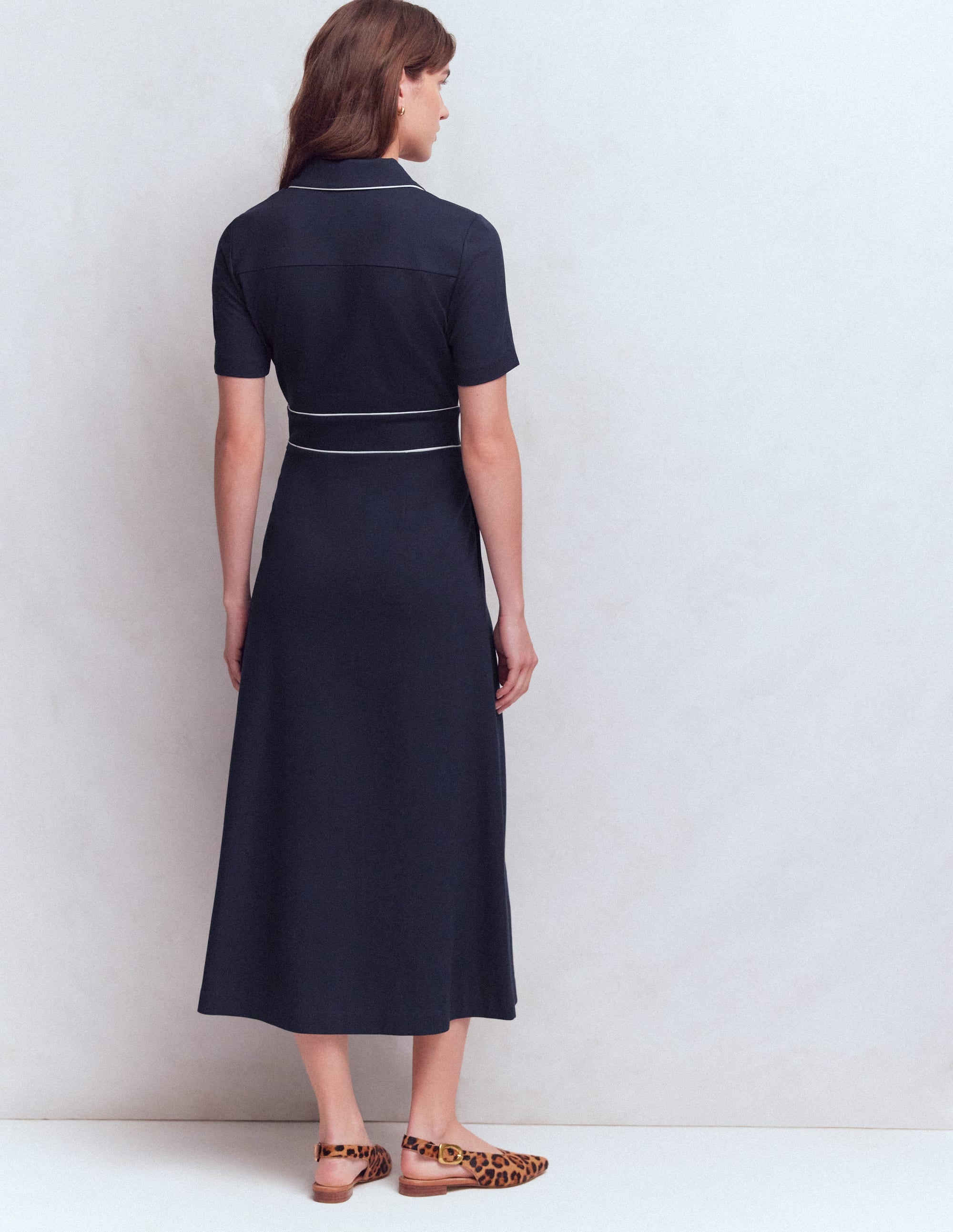 Etta Piping Trim Ponte Dress-Navy