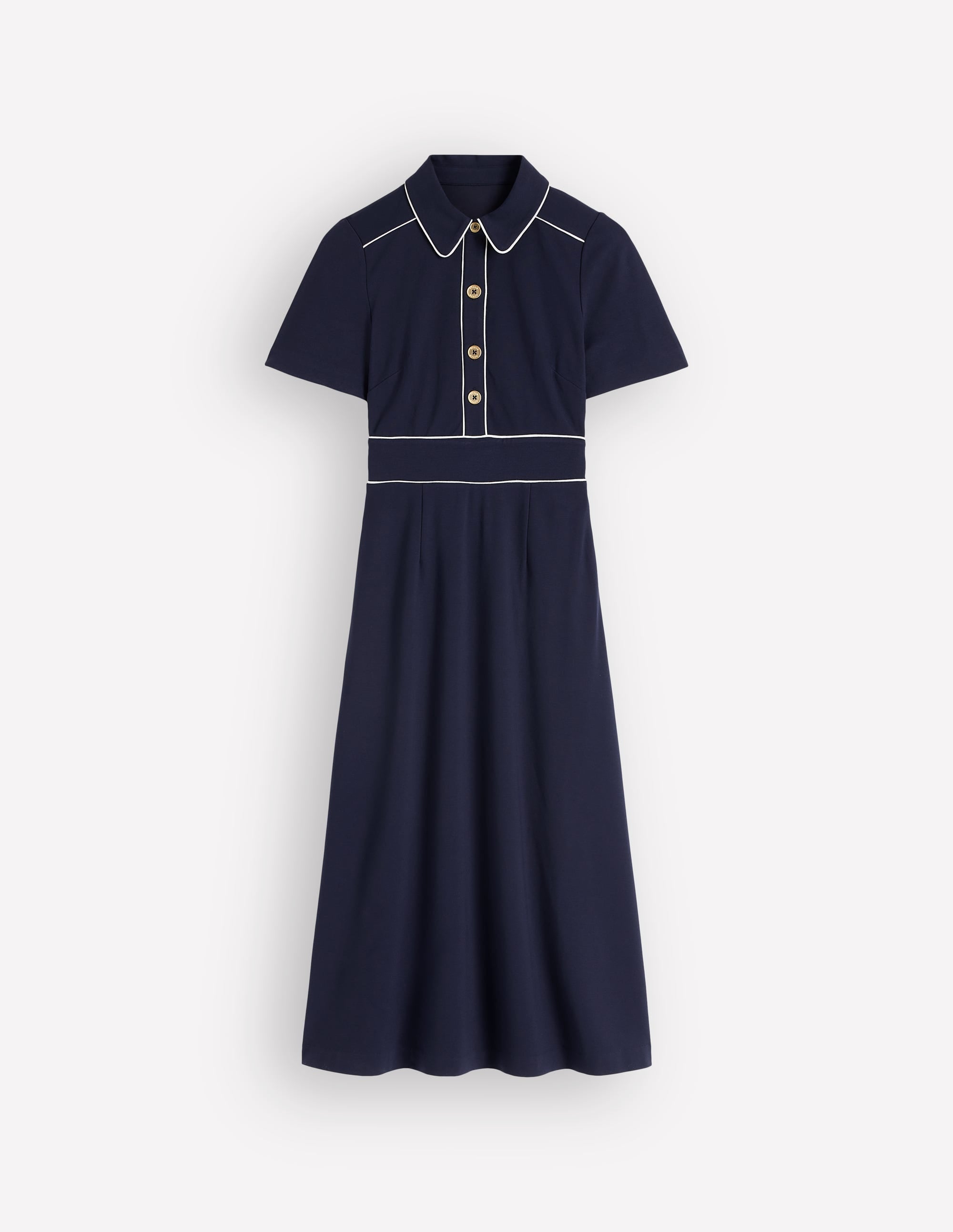 Etta Piping Trim Ponte Dress-Navy